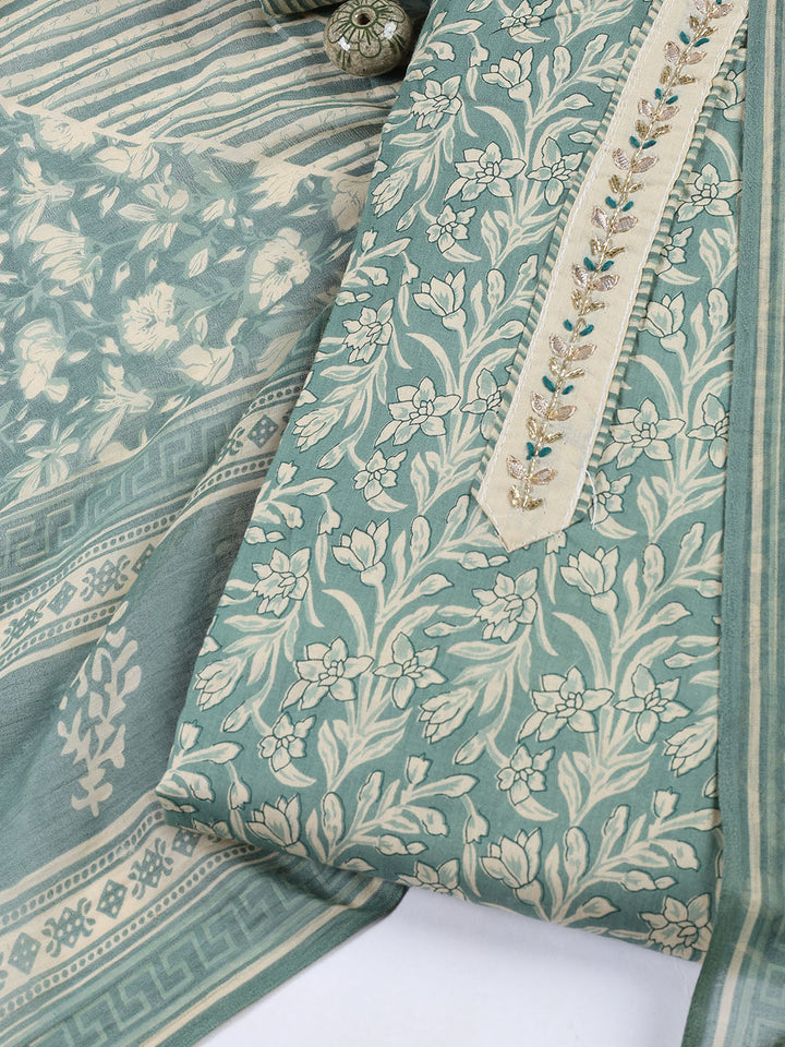 Neck Patti Cotton Blend Unstitched Suit With Dupatta