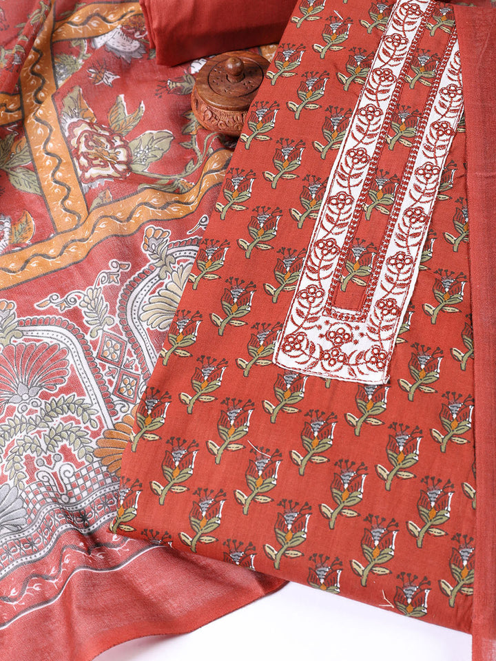 Printed Cotton Blend Unstitched Suit With Dupatta