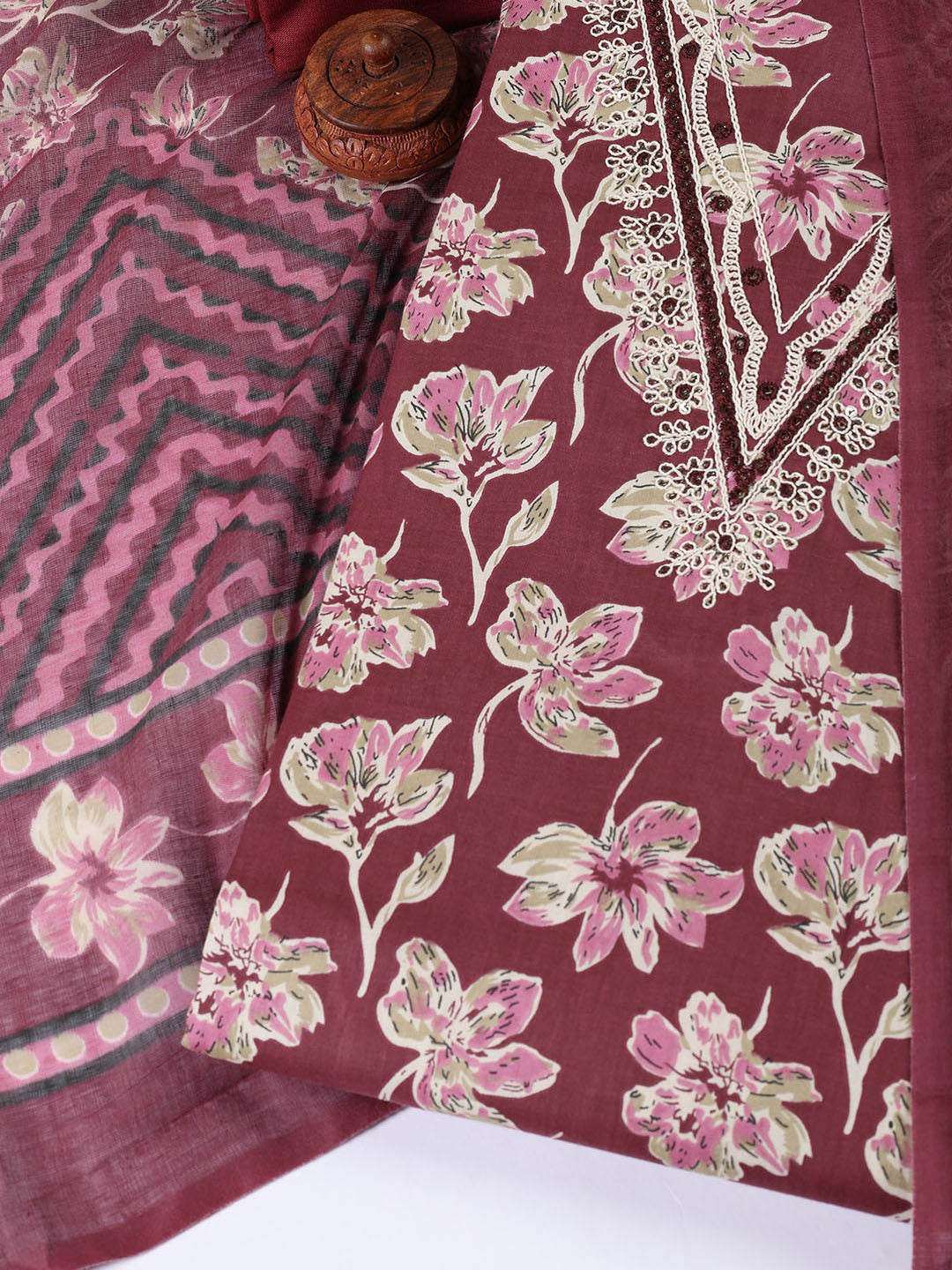 Printed Cotton Blend Unstitched Suit With Dupatta