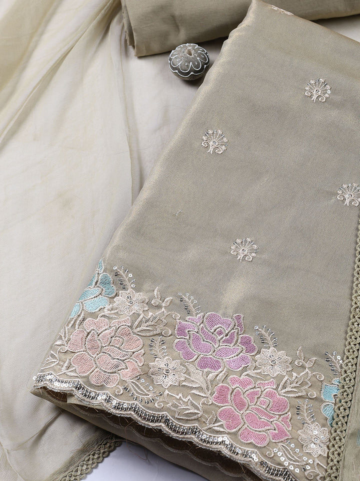Embroidered Tissue Unstitched Suit Piece With Dupatta