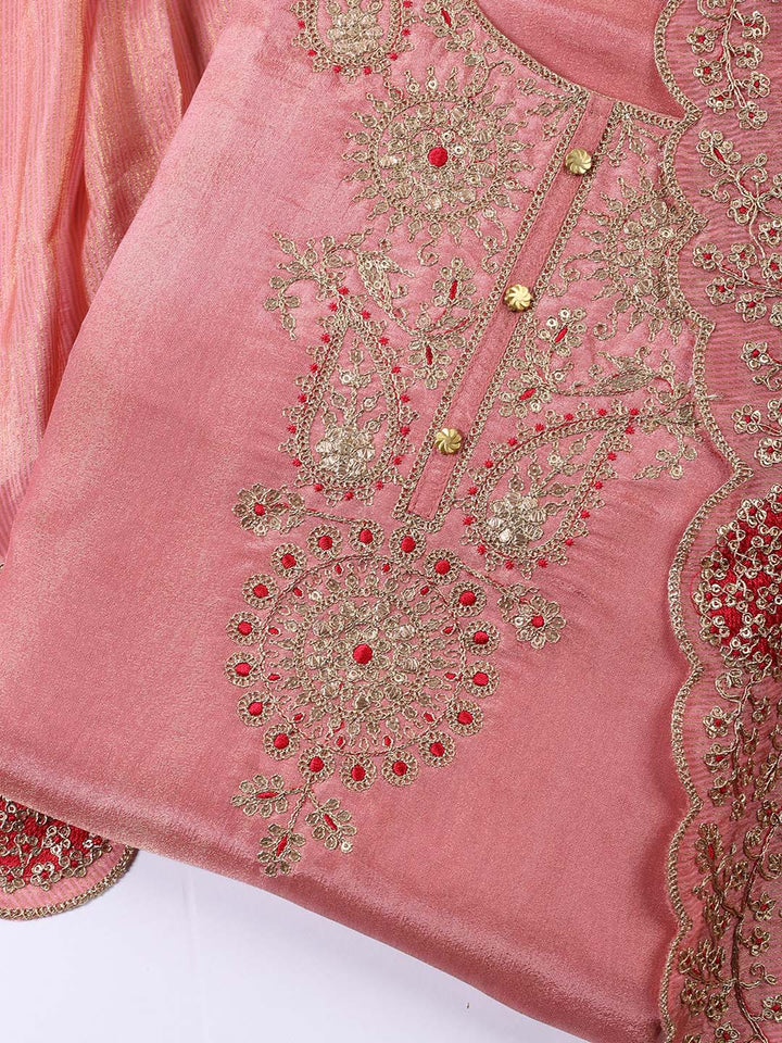 Neck Embroidered Tissue Unstitched Suit With Dupatta
