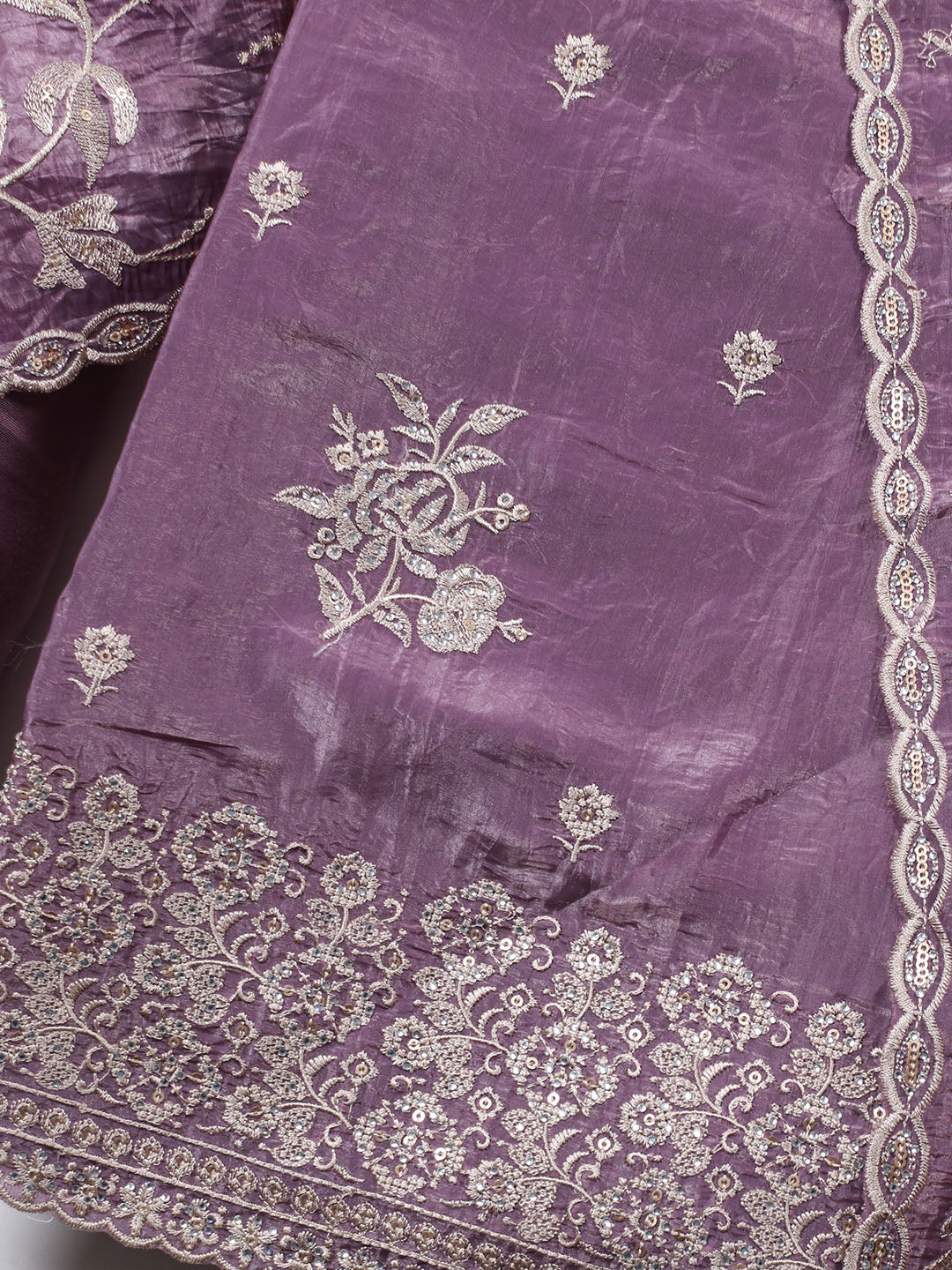 Embroidery Tissue Unstitched Suit Piece With Dupatta