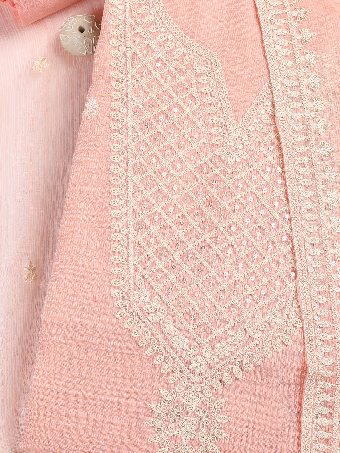 Embroidered Cotton Blend Unstitched Suit Piece With Dupatta