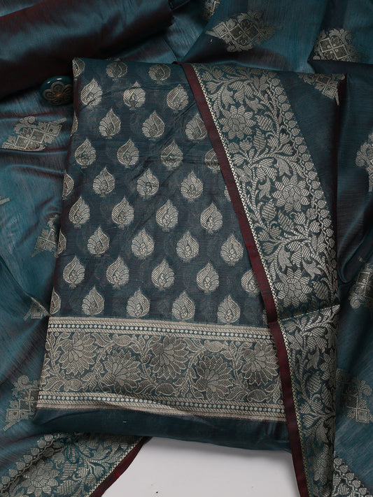 Woven Banarasi Chanderi Unstitched Suit With Dupatta