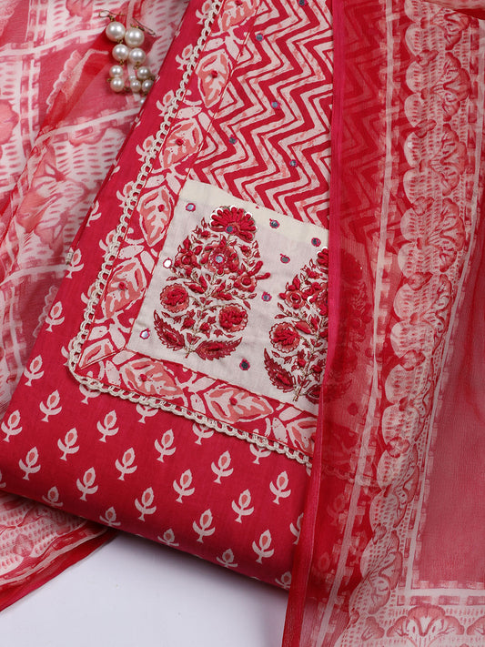 Printed Chanderi Unstitched Suit Piece With Dupatta