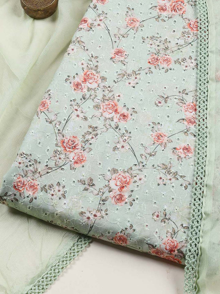 Schiffli Printed Cotton Blend Unstitched Suit Piece With Dupatta