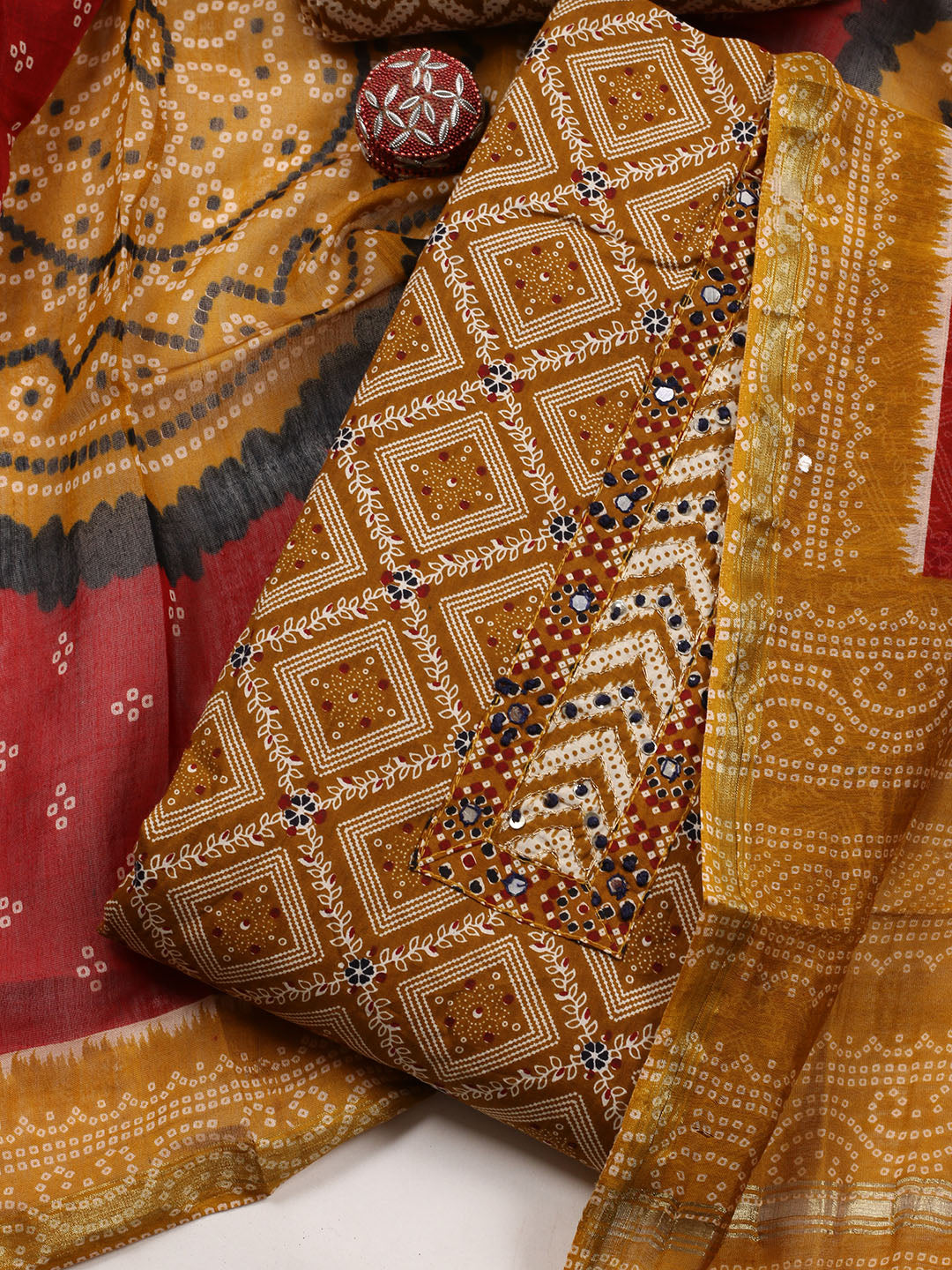 Neck Patti Cotton Blend Unstitched Suit Dupatta