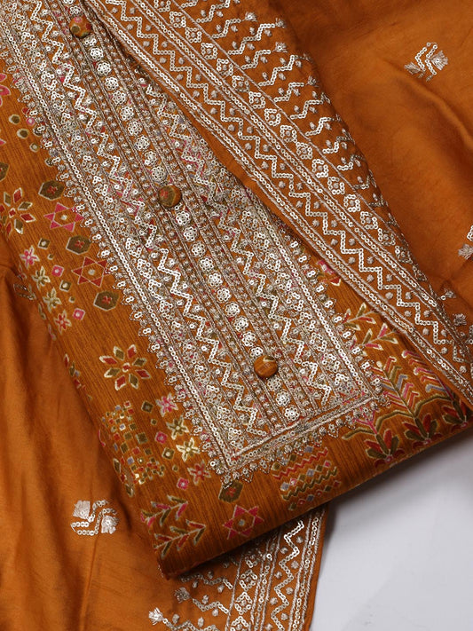 Embroidered Cotton Blend Unstitched Suit Piece With Dupatta