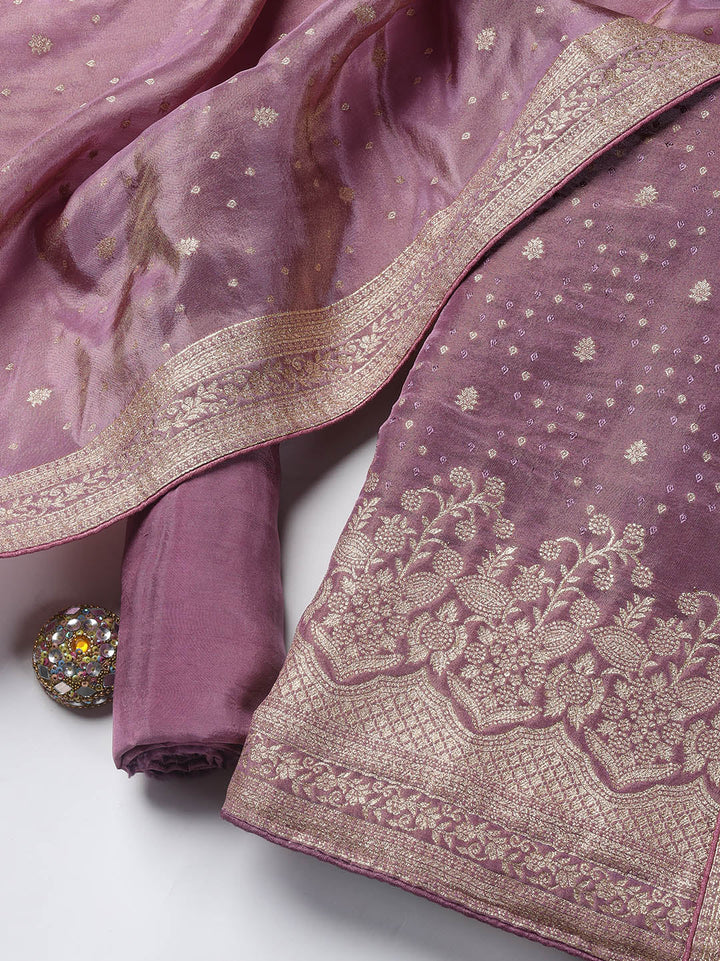 Embroidered Art Silk Unstitched Suit Piece With Dupatta