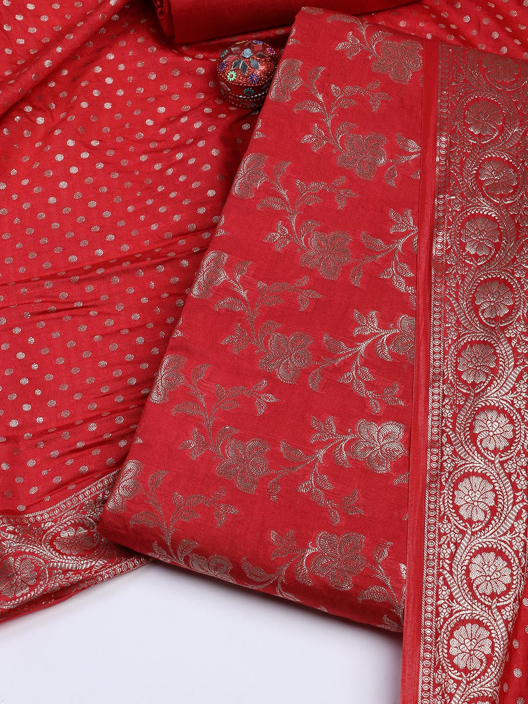Floral Woven Chanderi Unstitched Suit With Dupatta