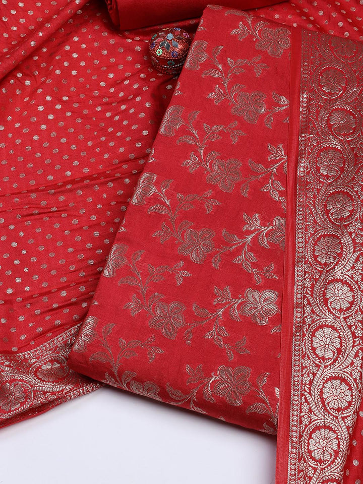Floral Woven Chanderi Unstitched Suit With Dupatta