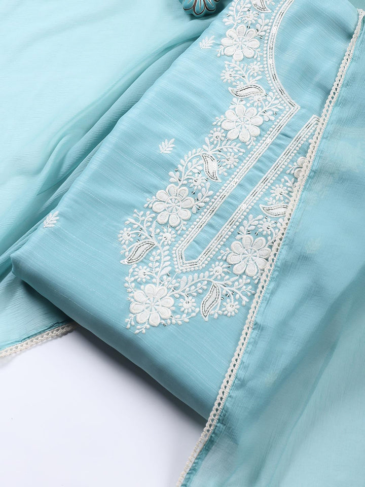 Neck Embroidered Chanderi Unstitched Suit With Dupatta