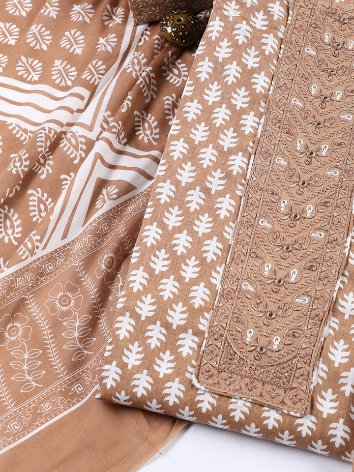 Neck Patti Cotton Blend Unstitched Suit With Dupatta