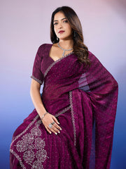 Stone Work Art Chiffon Saree