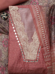 Neck Embroidered Chanderi Unstitched Suit With Dupatta