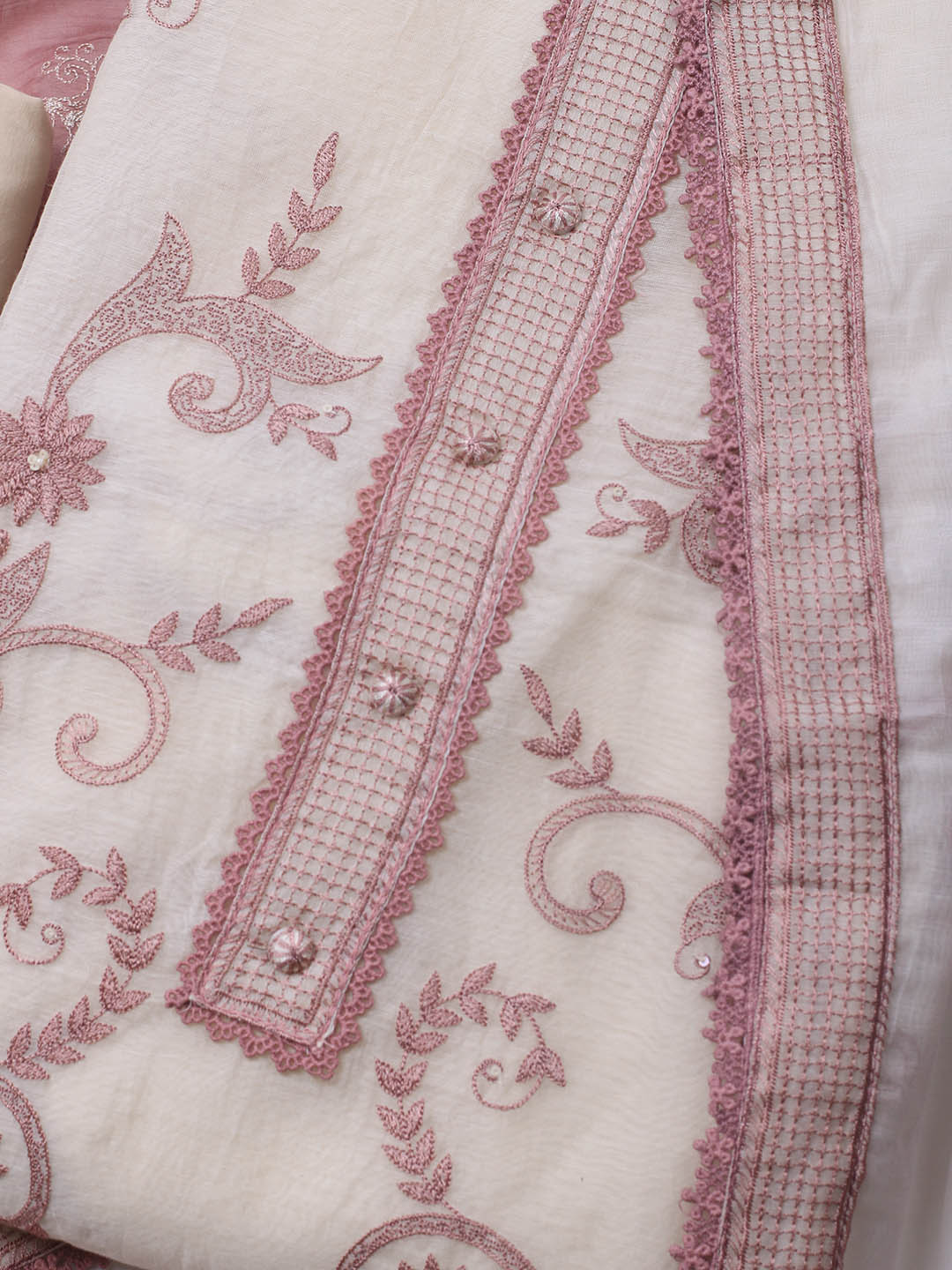 Embroidered Chanderi Unstitched Suit With Dupatta