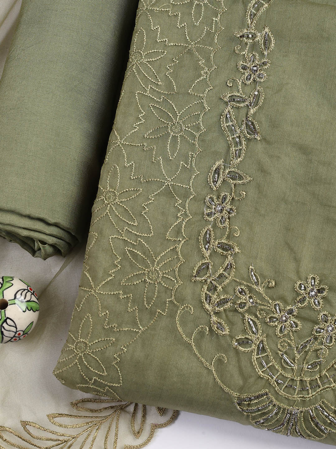 Neck Embroidered Organza Unstitched Suit Piece With Dupatta