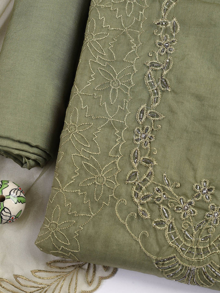 Neck Embroidered Organza Unstitched Suit Piece With Dupatta