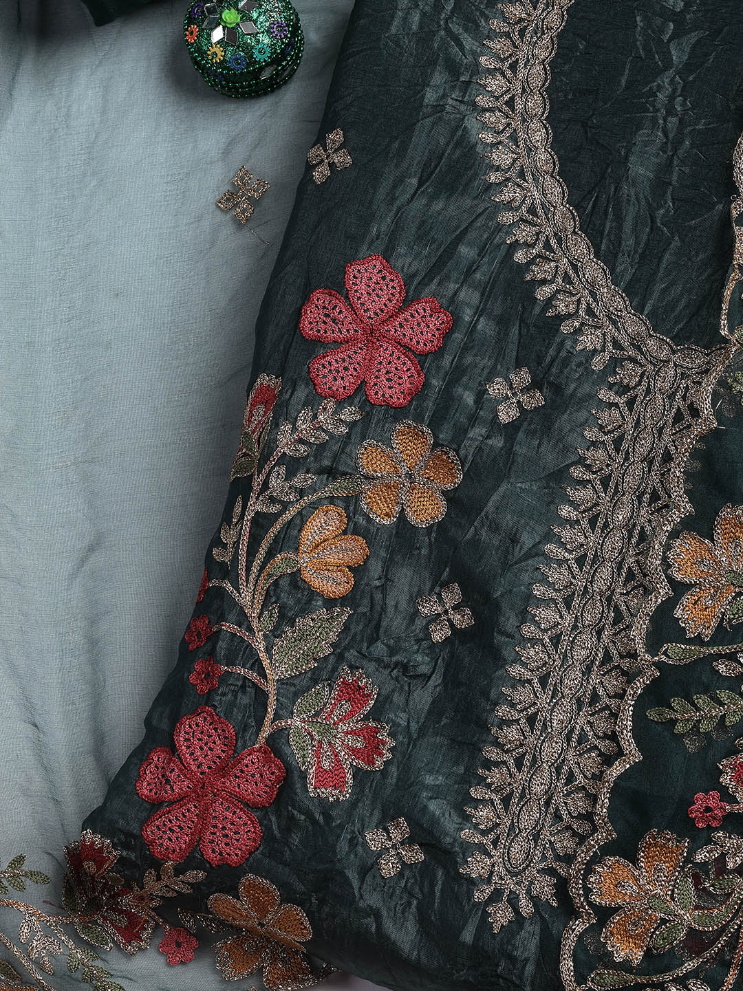 Neck Embroidery Organza Unstitched Suit Piece With Dupatta