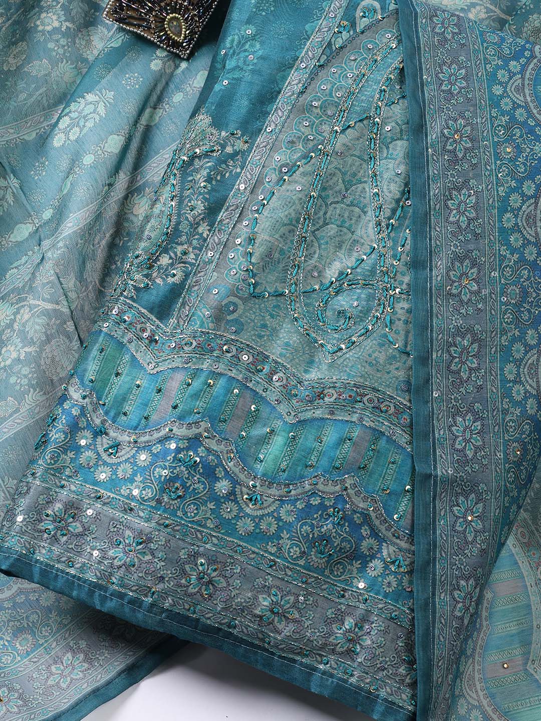 Embroidered Chanderi Unstitched Suit With Dupatta