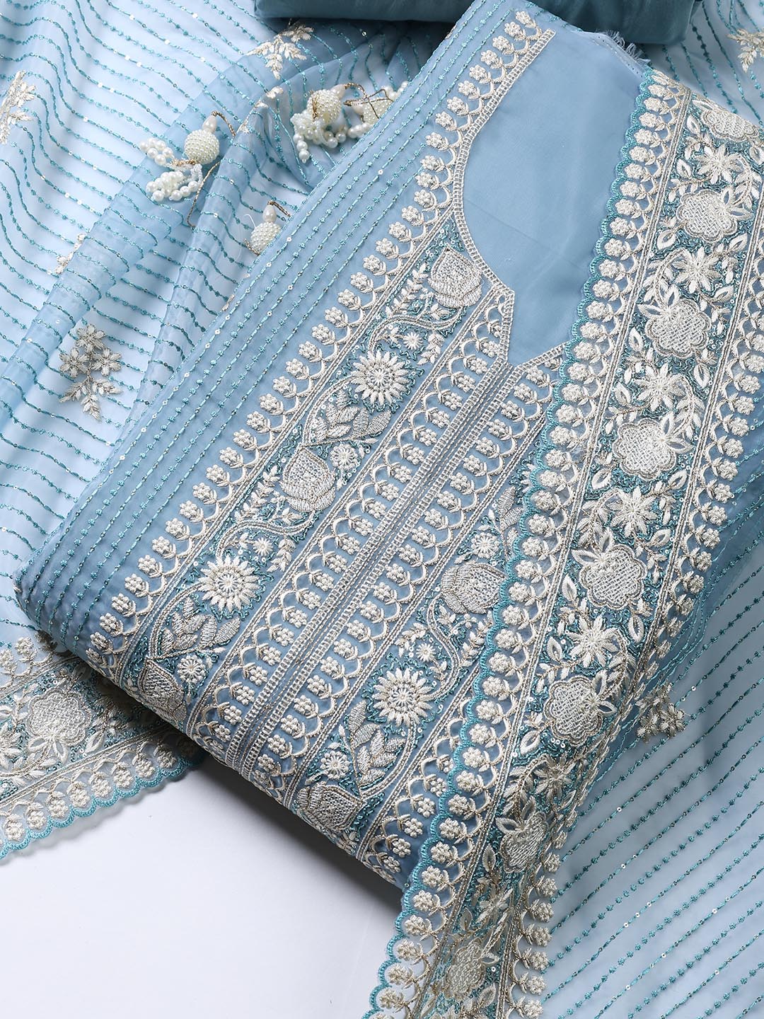 Embroidered Organza Unstitched Suit Piece With Dupatta