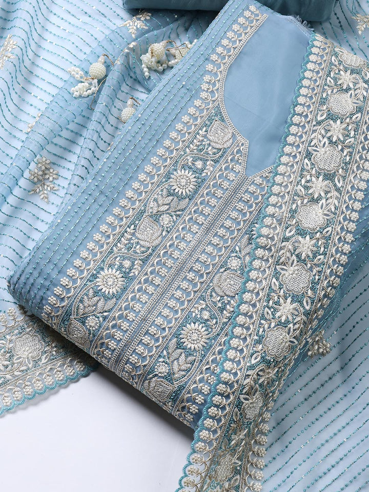 Embroidered Organza Unstitched Suit Piece With Dupatta