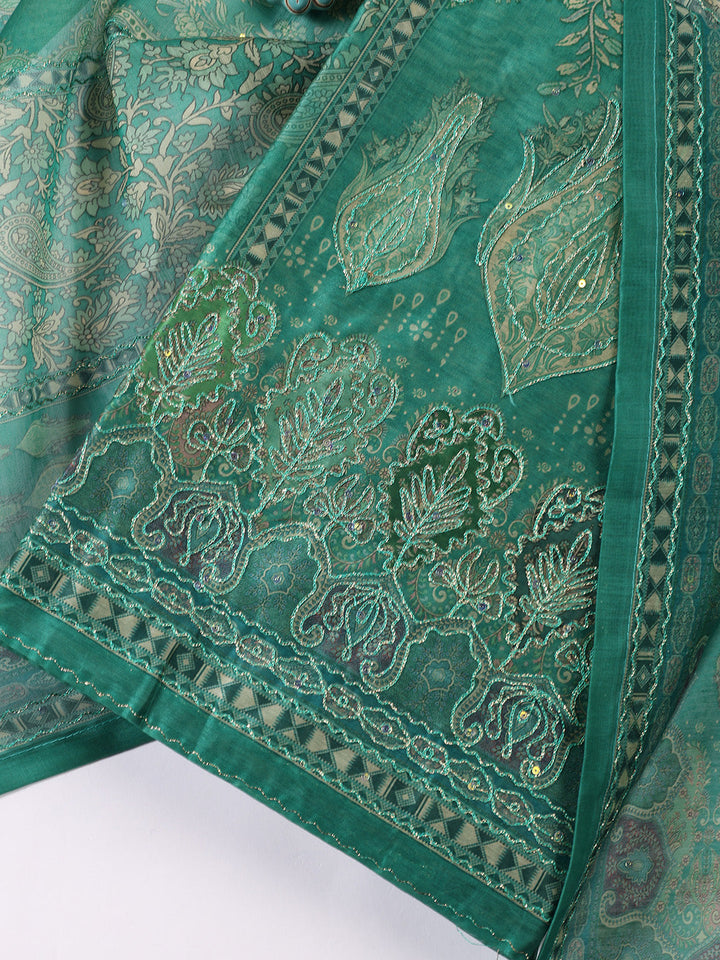 Neck Patti Chanderi Unstitched Suit With Dupatta