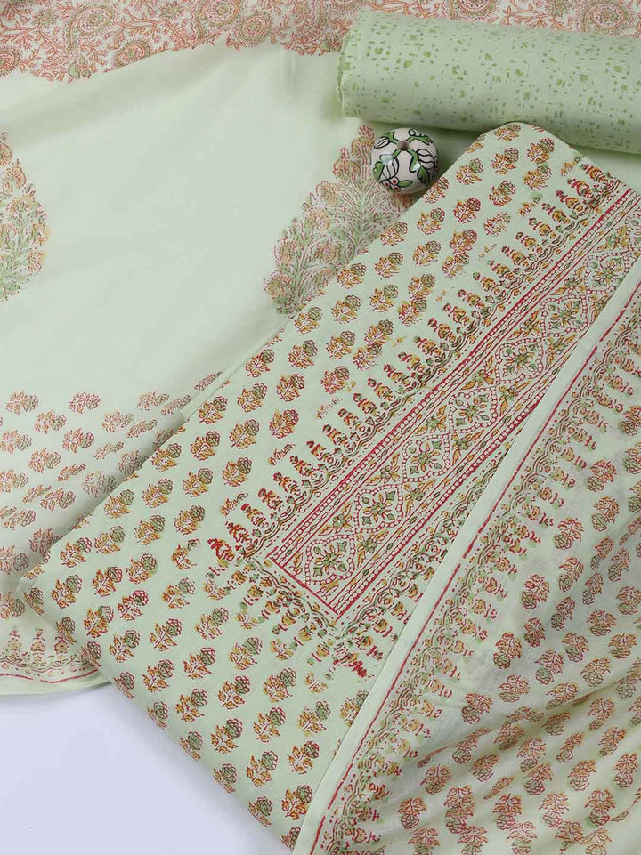 Neck Work Cotton Blend Unstitched Suit With Dupatta