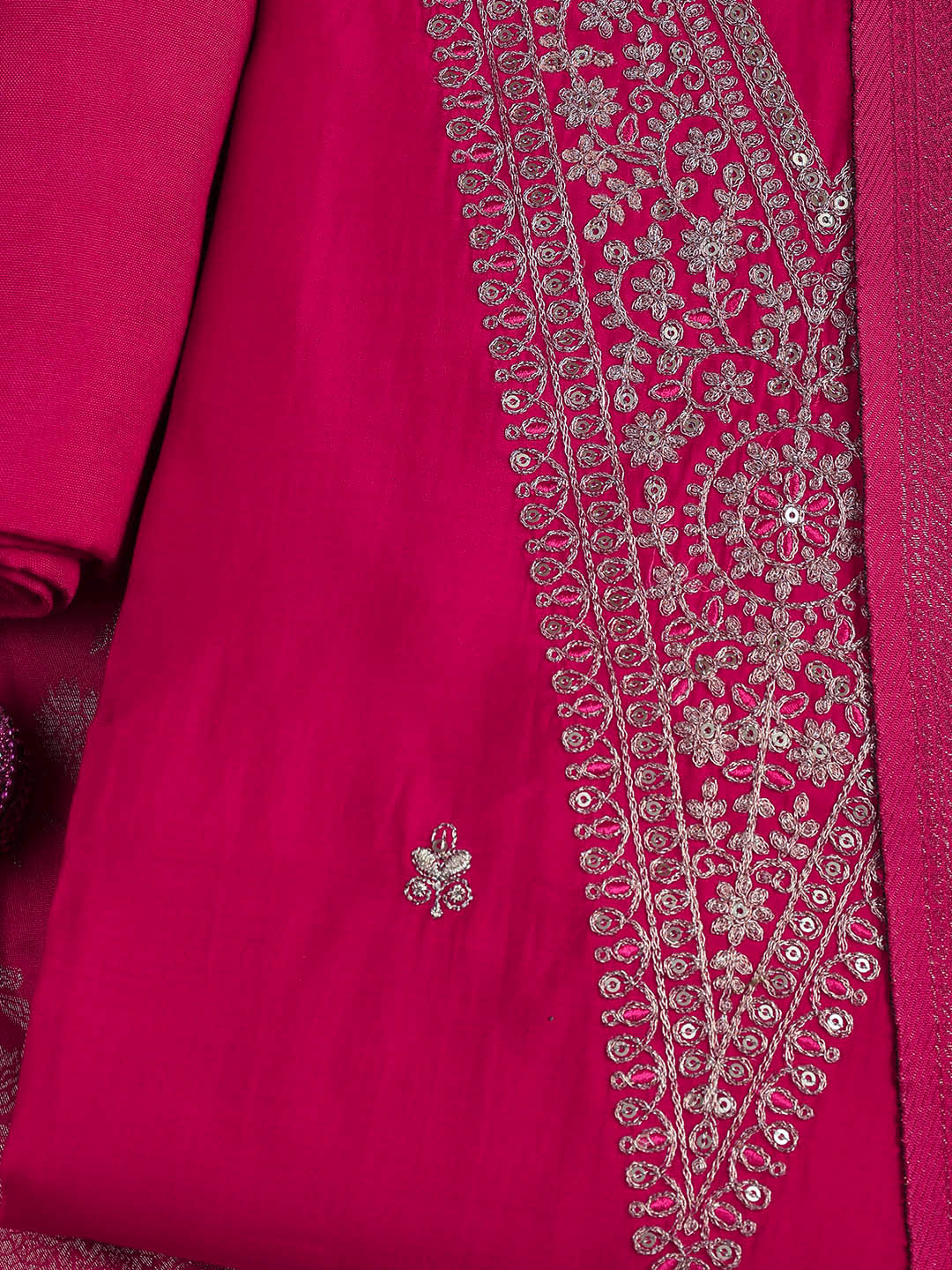 Embroidered Chanderi Unstitched Suit Piece With Dupatta