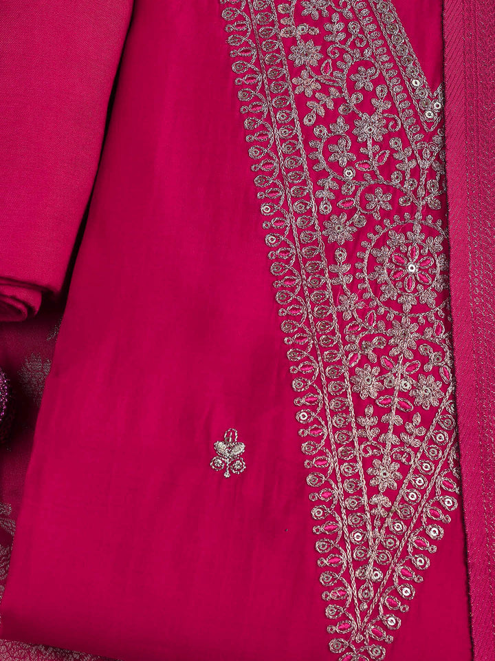 Embroidered Chanderi Unstitched Suit Piece With Dupatta