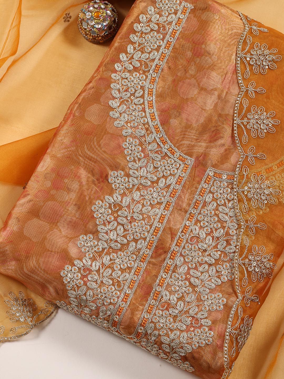 Neck Embroidered Tissue Unstitched Suit With Dupatta