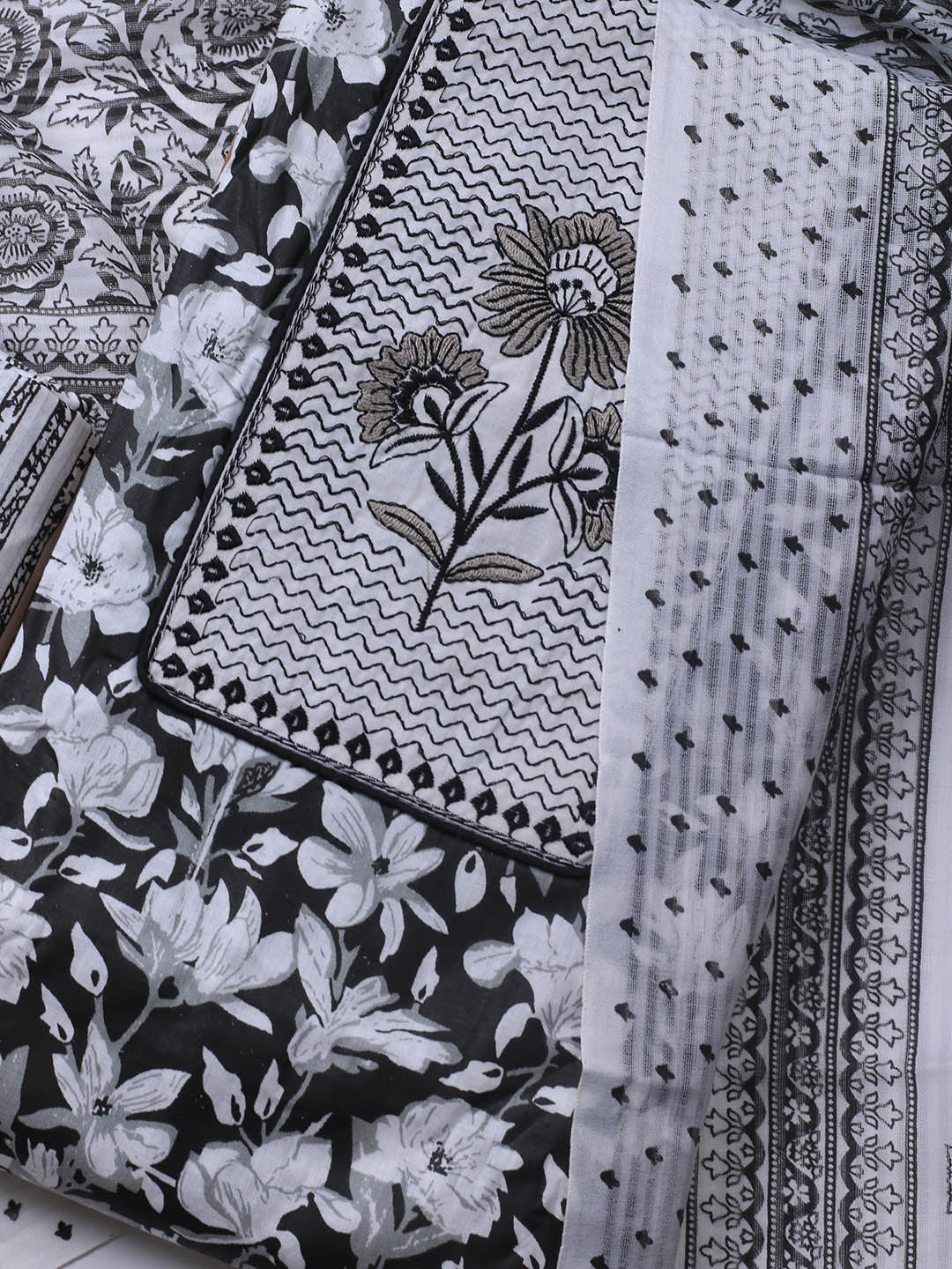 Printed Cotton Blend Unstitched Suit With Dupatta