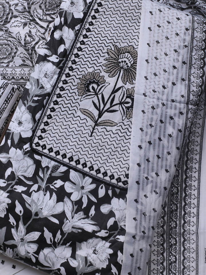 Printed Cotton Blend Unstitched Suit With Dupatta