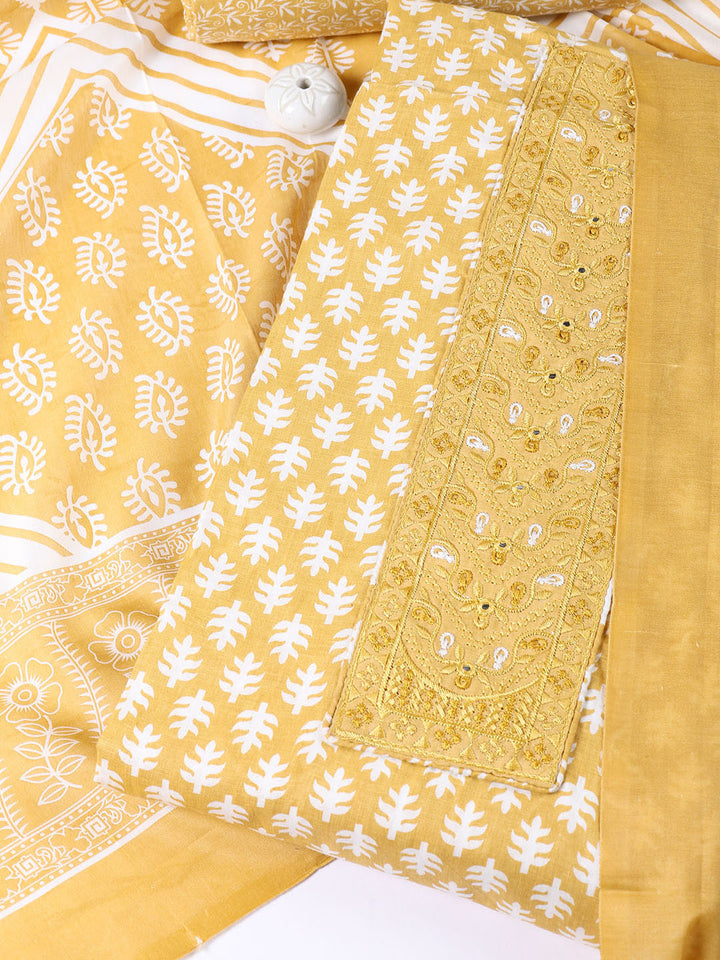 Neck Patti Cotton Blend Unstitched Suit With Dupatta