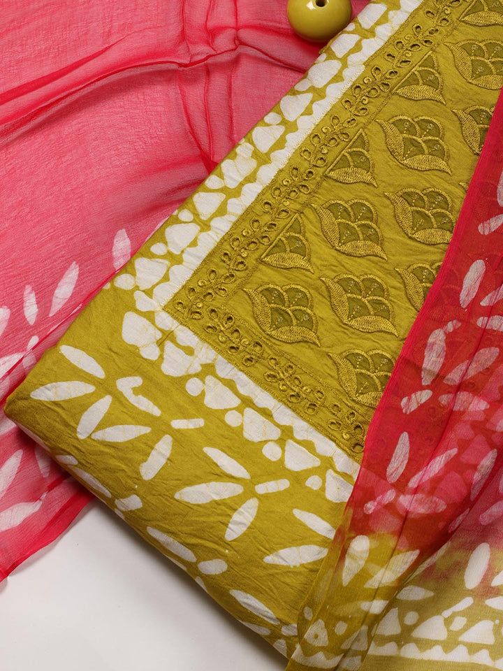 Printed Cotton Blend Unstitched Suit Piece With Dupatta
