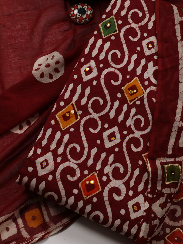 Printed Cotton Blend Unstitched Suit With Dupatta