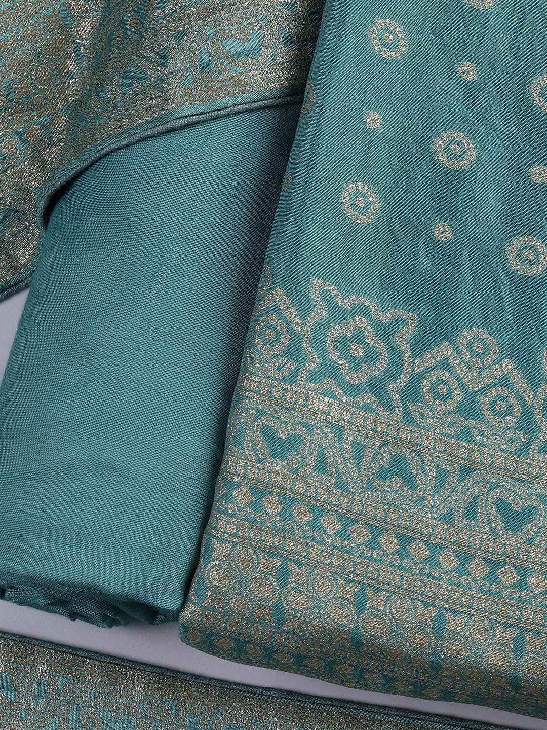 Embroidered Art Silk Unstitched Suit Piece With Dupatta