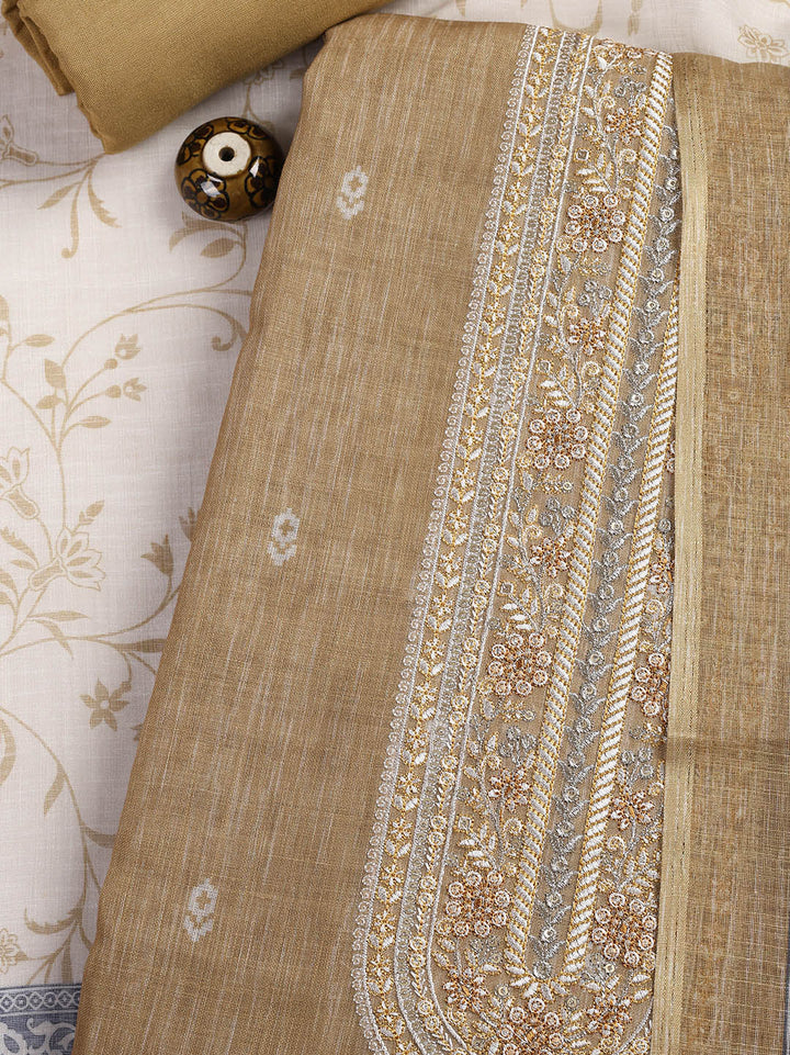 Neck Embroidered Chanderi Unstitched Suit Piece With Dupatta