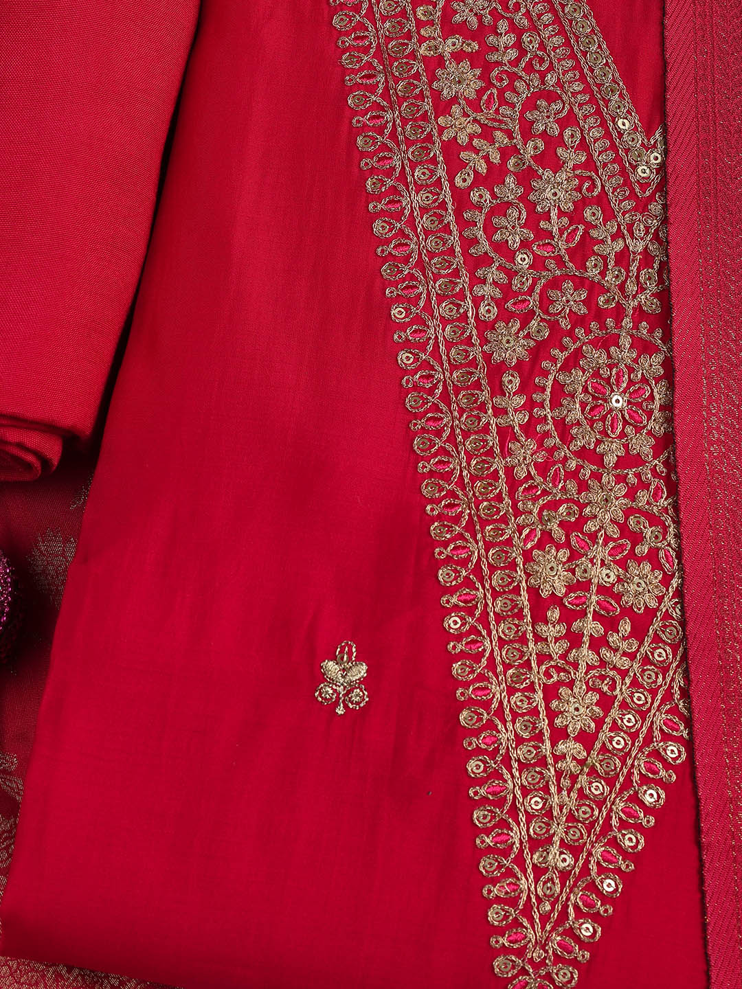 Embroidered Chanderi Unstitched Suit Piece With Dupatta