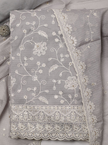 Floral Embroidery Cotton Blend Unstitched Suit  With Dupatta