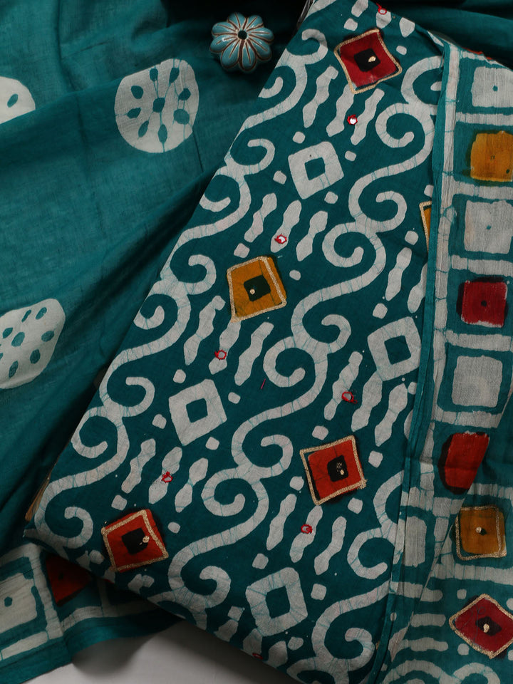 Printed Cotton Blend Unstitched Suit With Dupatta