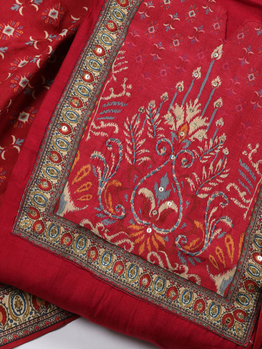 Printed Chanderi Unstitched Suit Piece With Dupatta