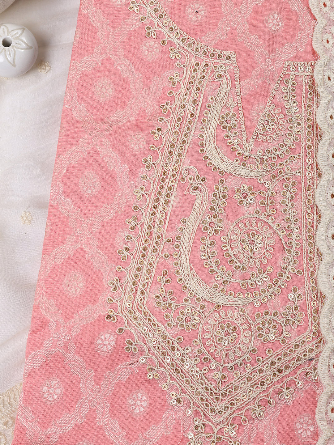 Woven Embroidered Cotton Blend Unstitched Suit With Dupatta