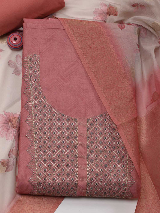 Neck Embroidery Tissue Unstitched Suit Piece With Dupatta