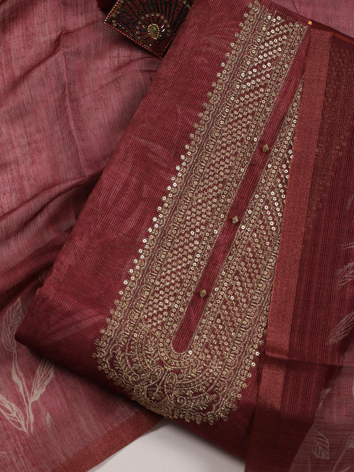 Neck Embroidered Tissue Unstitched Suit With Dupatta