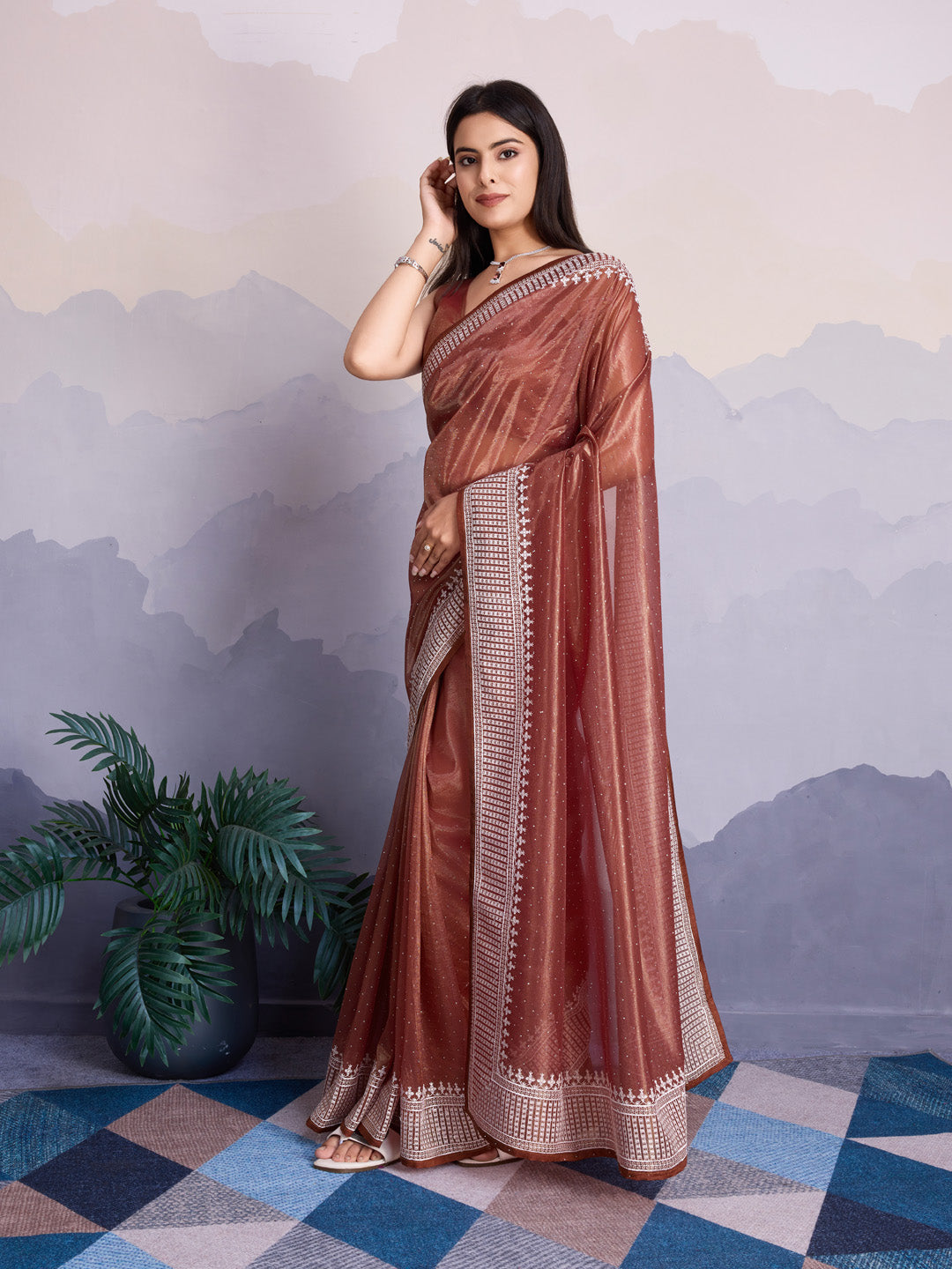 Embroidered Net Saree
