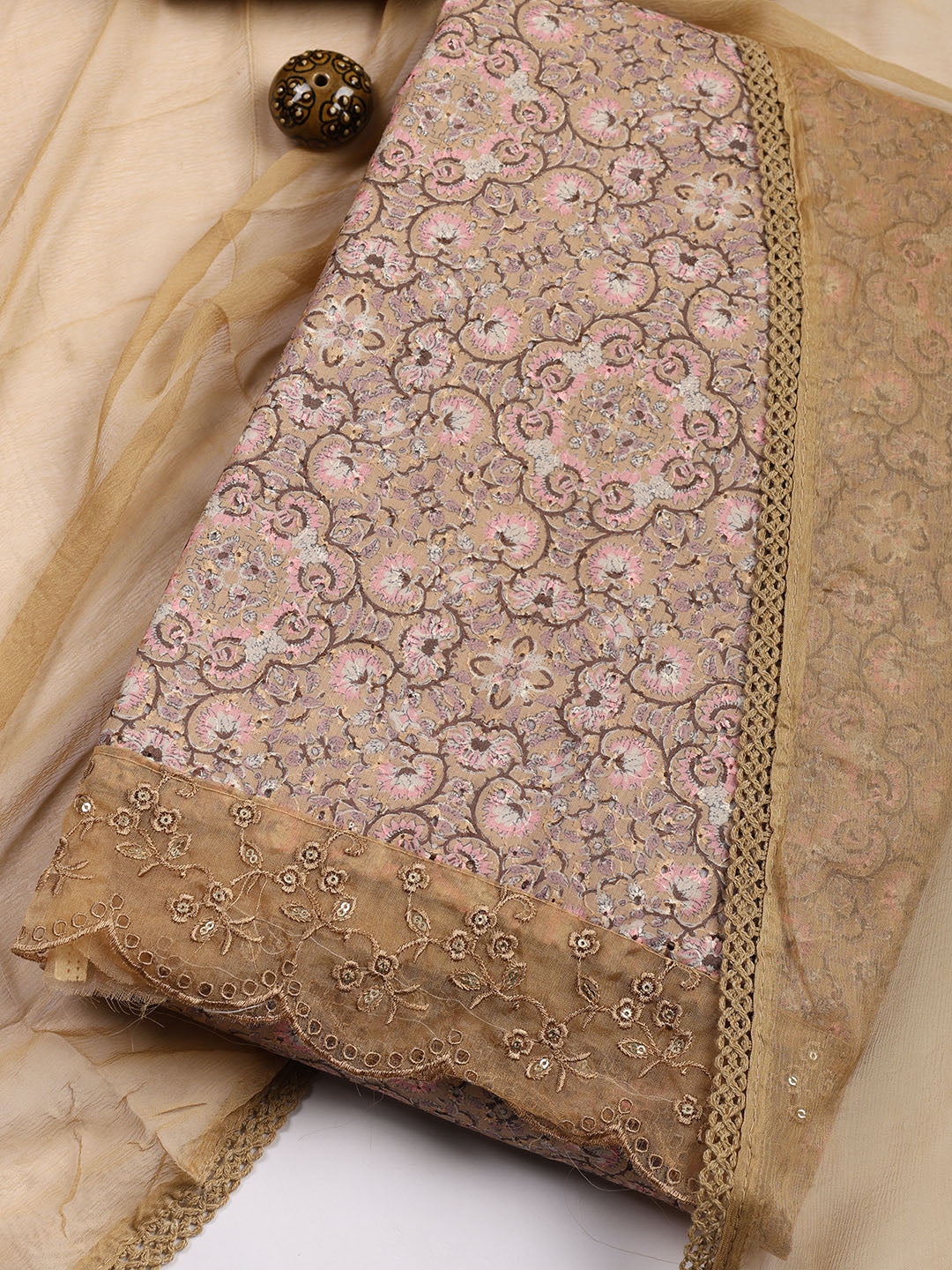 Printed Cotton Blend Unstitched Suit Piece With Dupatta