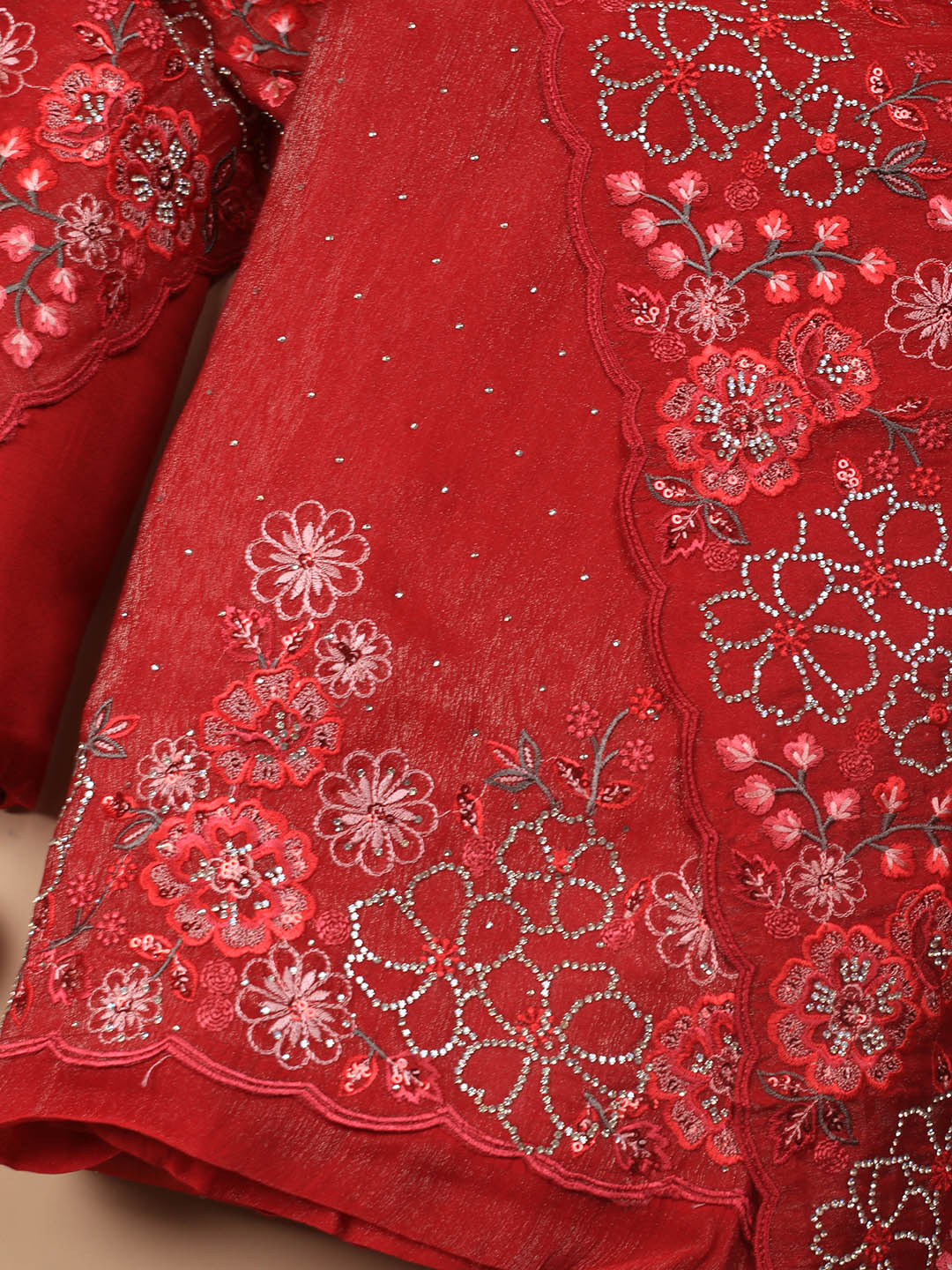 Embroidered Chinon Unstitched Suit With Dupatta