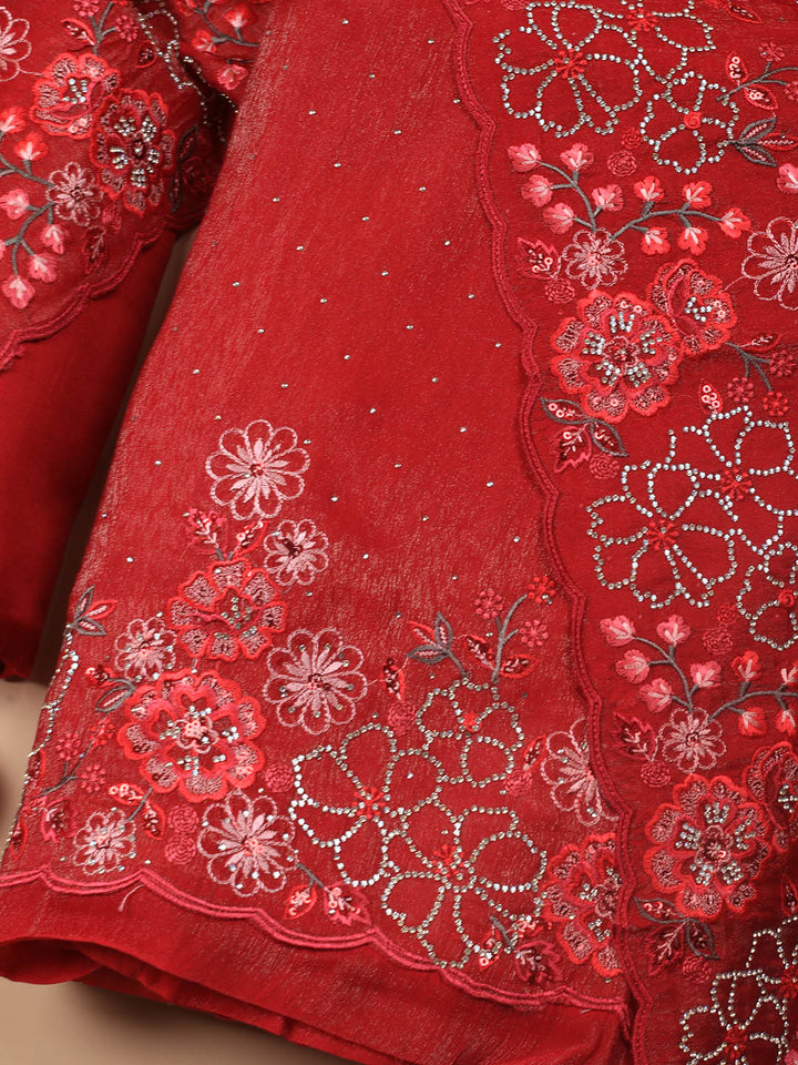 Embroidered Chinon Unstitched Suit With Dupatta