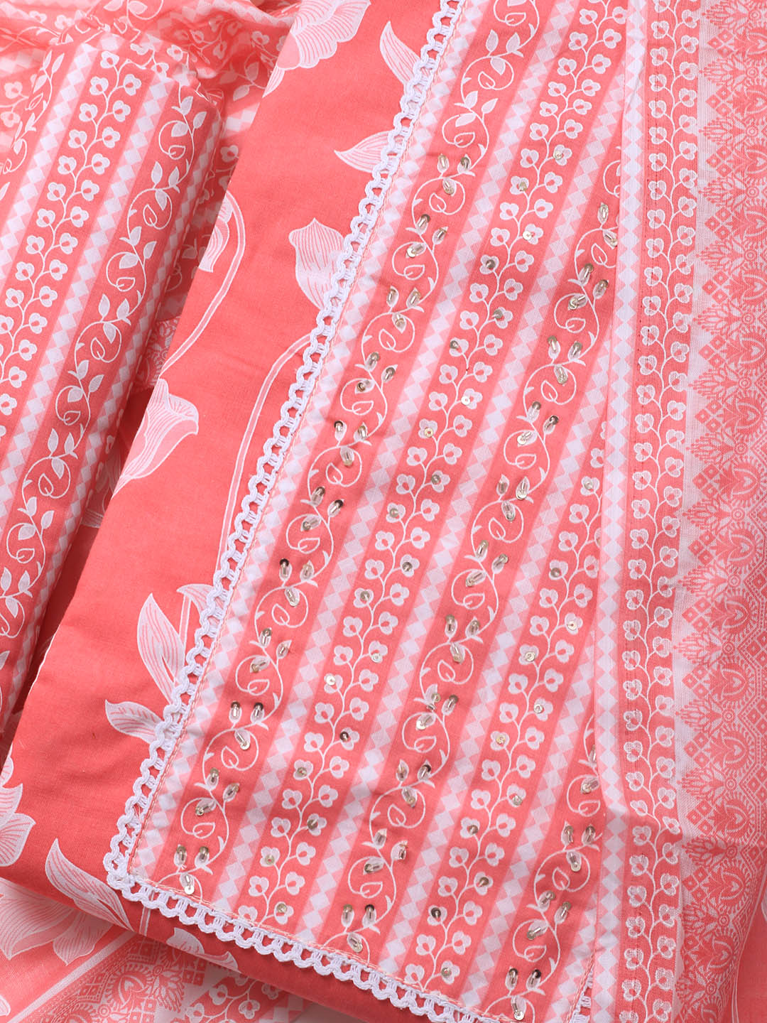Printed Cotton Blend Unstitched Suit With Dupatta